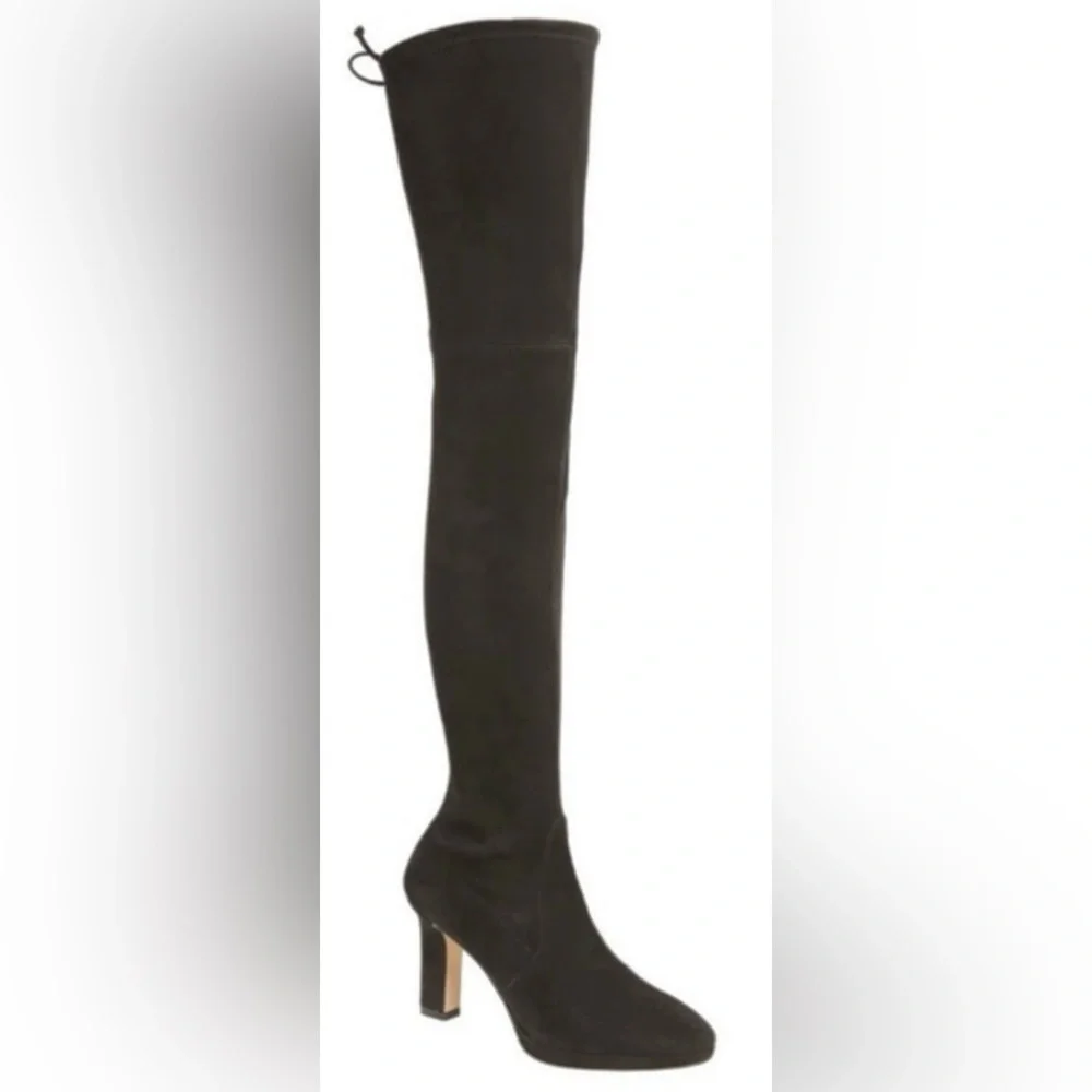 Stuart Weitzman Highland Boots Platform Heeled Over Knee in Black Suede Size 8